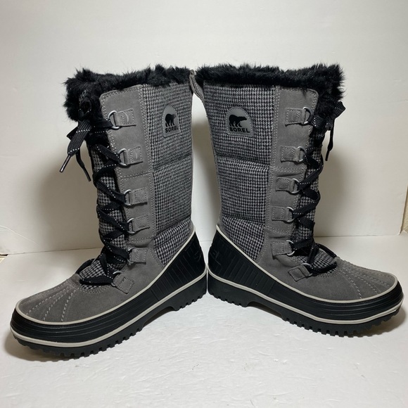 Sorel Joan Of Arctic Gray Black Houndstooth Faux Fur Winter Boots Women’e Sz 9 - Picture 10 of 16